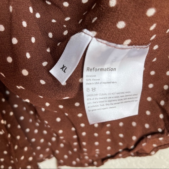 Reformation Lucky Mini wrap Dress Brown polka dot XL, runs small - Picture 8 of 9